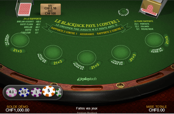 Table de jeu du blackjack
