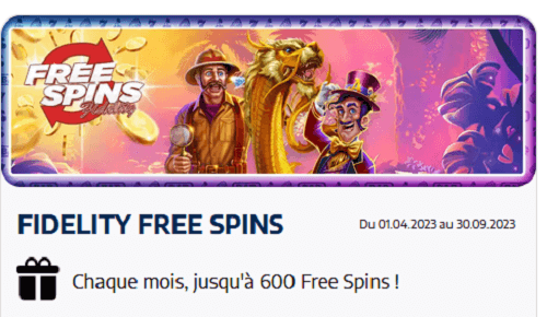 Jusqu'à 600 free spins à gagner chaque mois